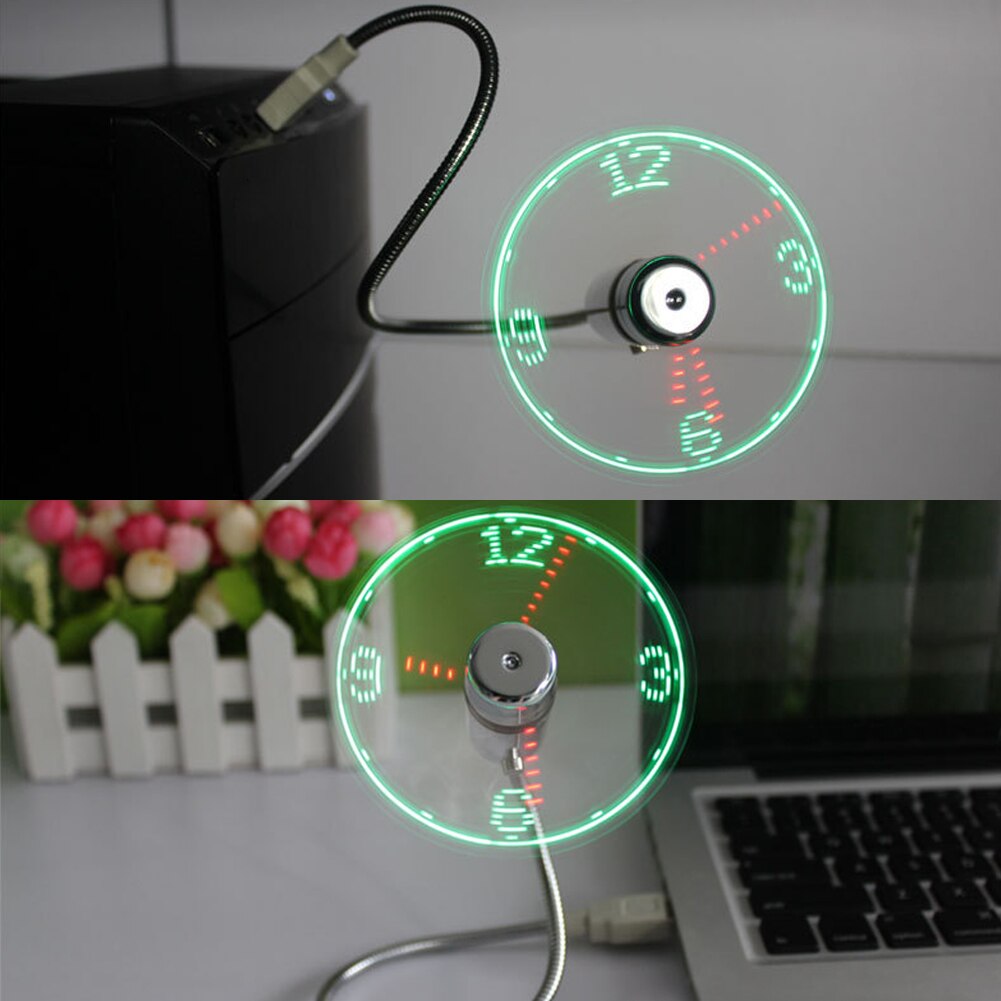 Gooseneck With LED Clock Durable Time Display PC Adjustable Office Home Luminous Air Cooling Desktop Mini USB Fan