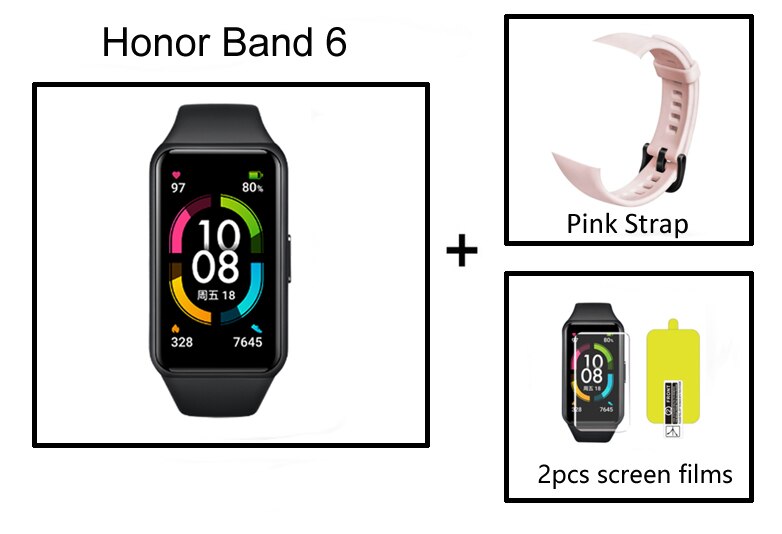 Original Honor Band 6 Smart Bracelet 1.47 Inch Swimming Waterproof Bluetooth Fitness Heart Rate Monitoring Music Calling: add Pink Strap