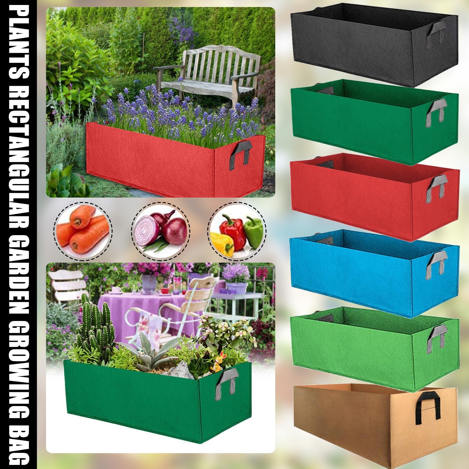Zwarte Stof Plant Grow Bag Tuin Vierkante Tuingereedschap Bloem Groente Planten Planter Pot Handvatten Voor Hydrocultuur