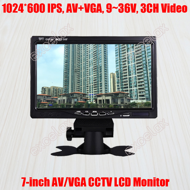 7-Inch 1024x600 AV VGA Poort 3CH Video Analoge Monitor 7 "Kleuren TFT LCD Display voor CCTV Surveillance Security Camera