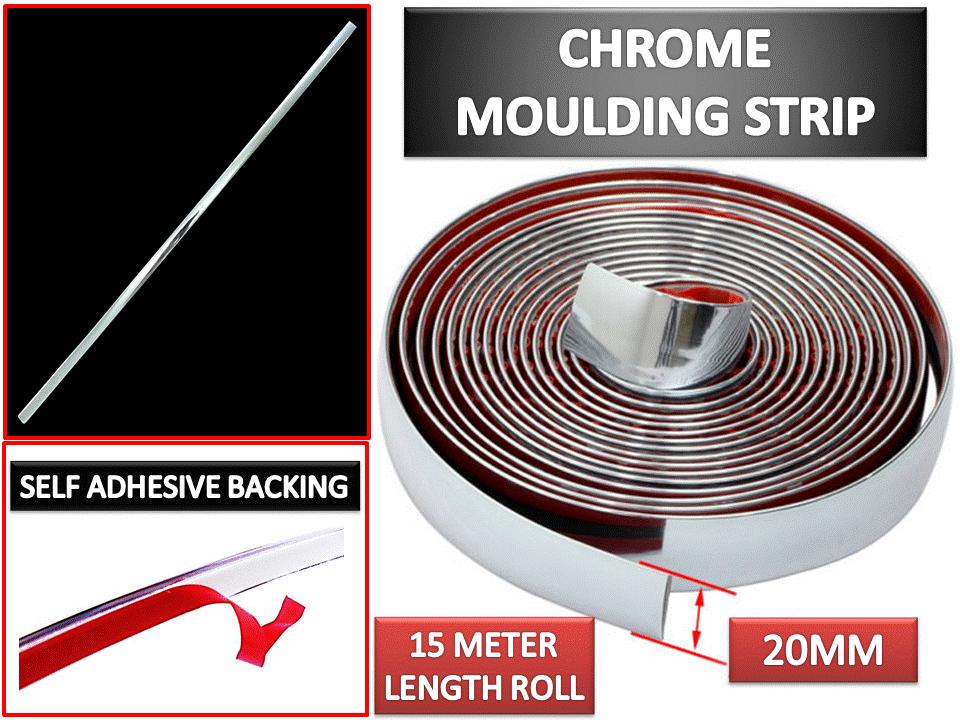Bumper Moulding 20mm * 15m Trim Tape Strip Auto Chrome Zelfklevende Decoratie Kit