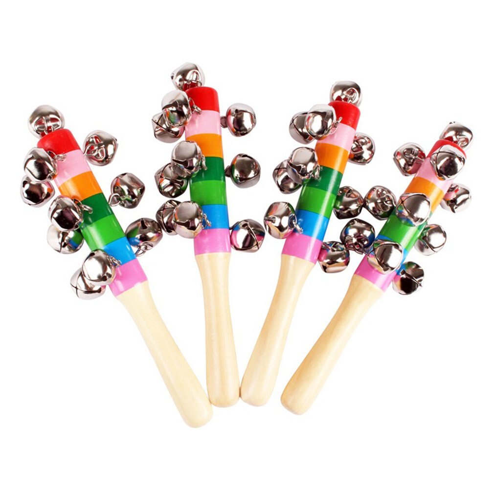 Baby Kids Hand Holding Bells Wooden Colorful Developmental Rattle Puzzle Toys Portability
