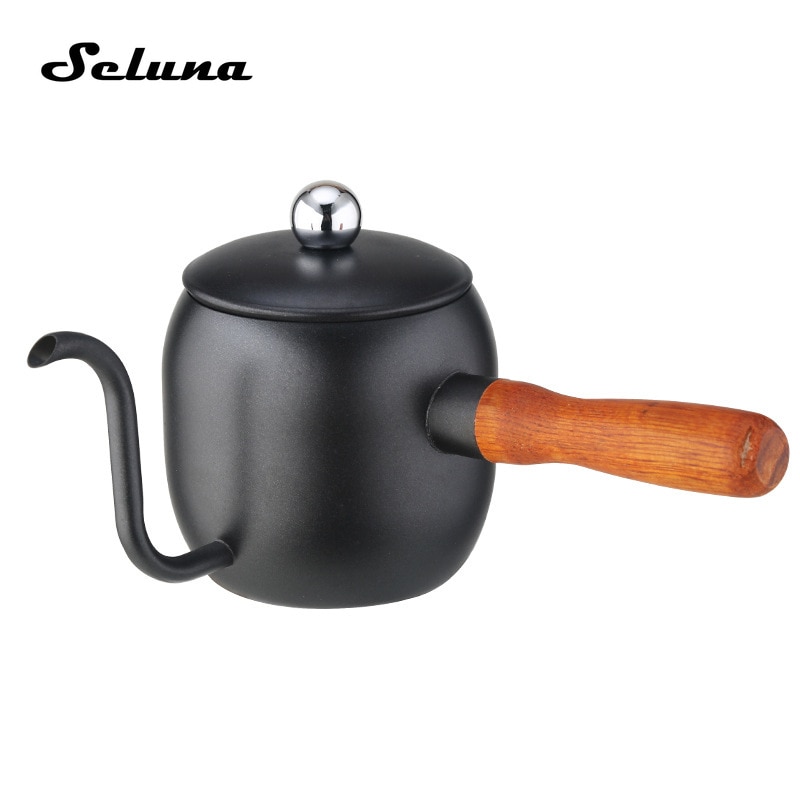 Stainless Steel Long Mouth Hand Drip Coffee Pot Wood Handle Pour Over Coffee Drip Kettle Pot Barista Turkish Coffee Maker Brewer