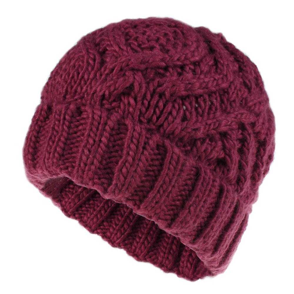 Gorro de lana para mujer gorro de tejido de lana suave cuadrado en forma de diamante Otoño e Invierno cálido: Red wine