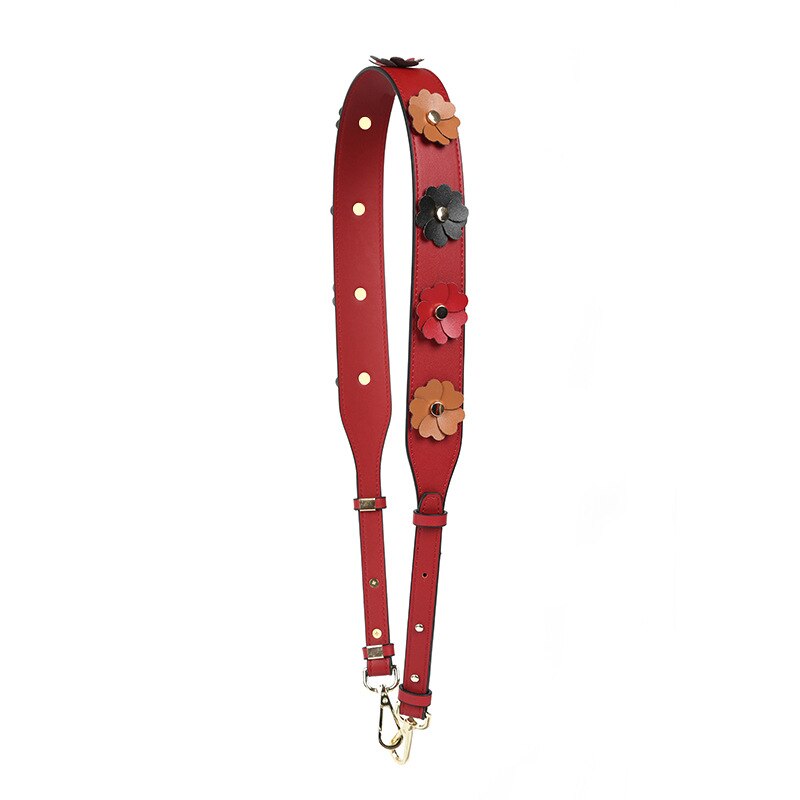 Luxury DIY Handbag Strap PU Leather Flower Women Bag Shoulder Straps for Handbags Casual Replacement Straps for Bags: RED B