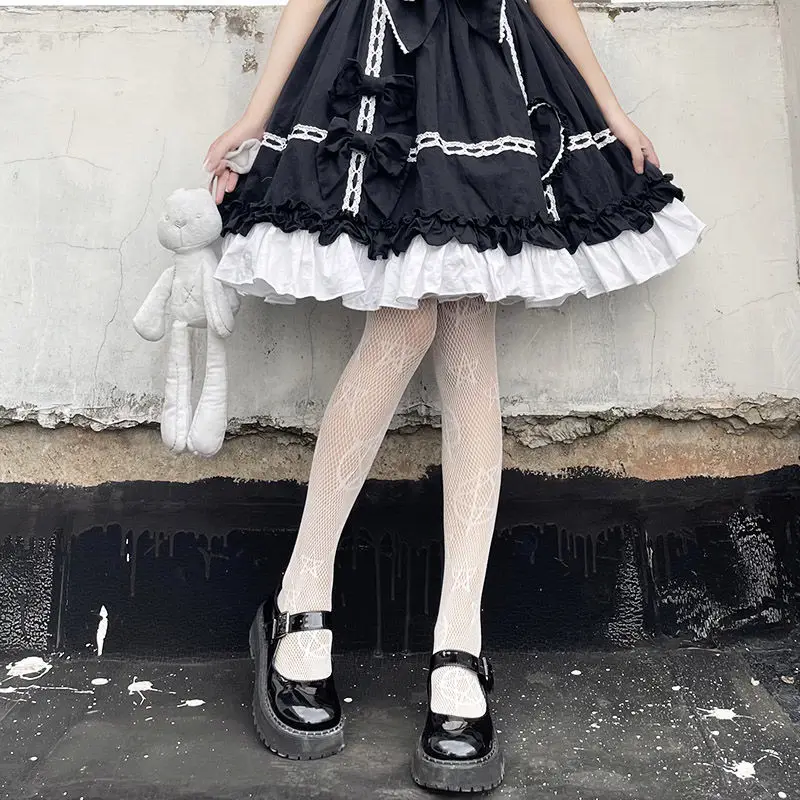 Lolita Ragazze Carino Pentacolo Stampa Collant Donne Sexy Gotico Punk Magico Stella a Cinque Punte Maglia Pesce Net Collant Calze per il Corpo