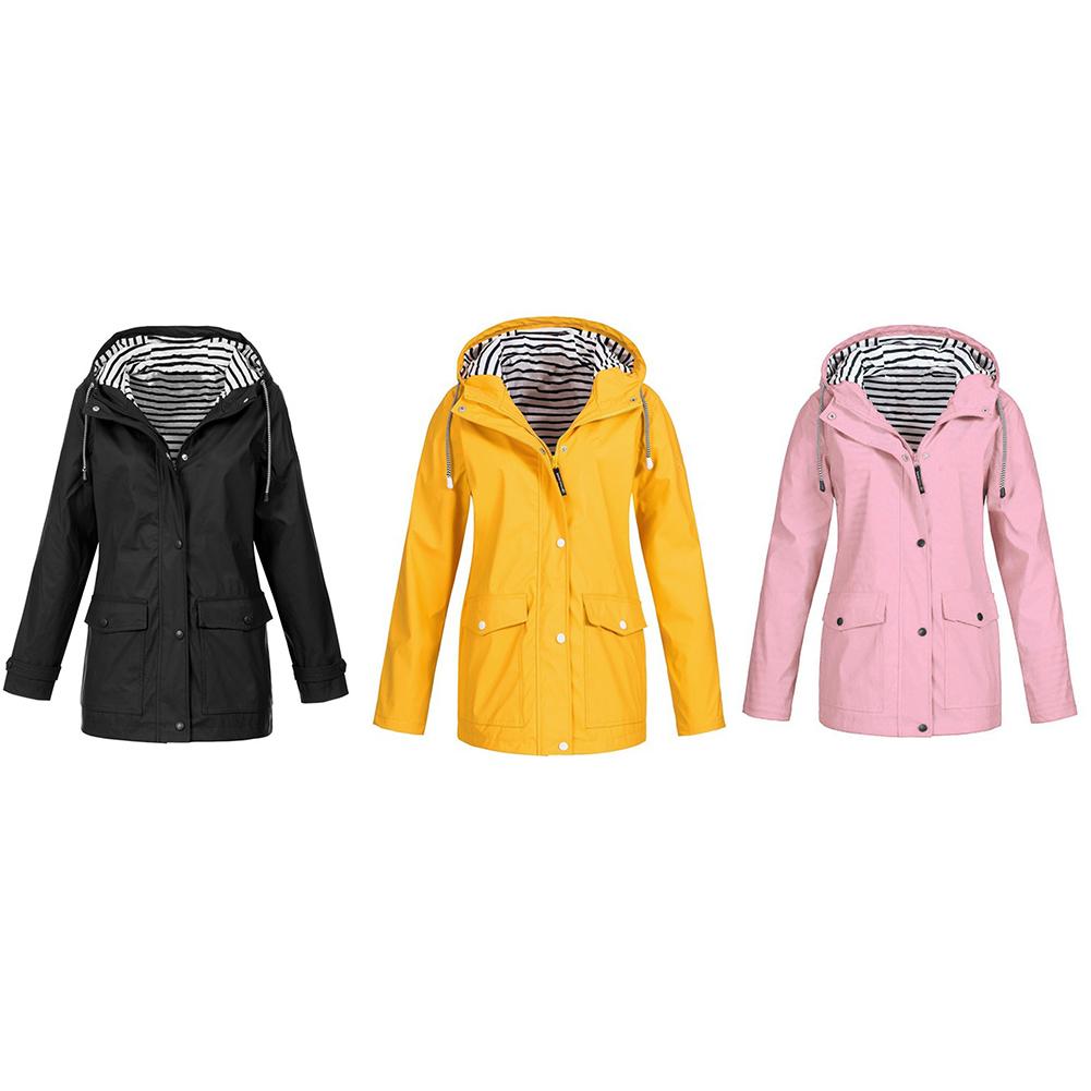 Camping Hiking Clothes Women Solid Rain Jacket Outdoor Plus Size Waterproof Hooded Raincoat Windproof Coat 3XL