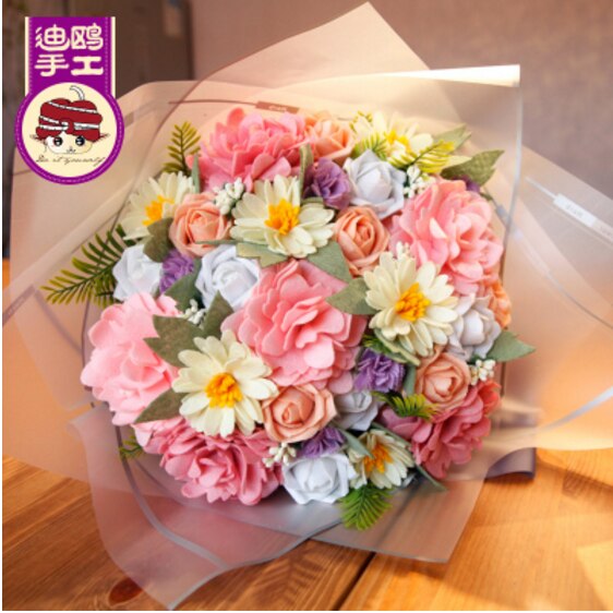 1pc ramo de flores artificial Kit de fieltro tela no tejida material de embalaje DIY artesanía costura de cumpleaños decoración para el hogar: 7