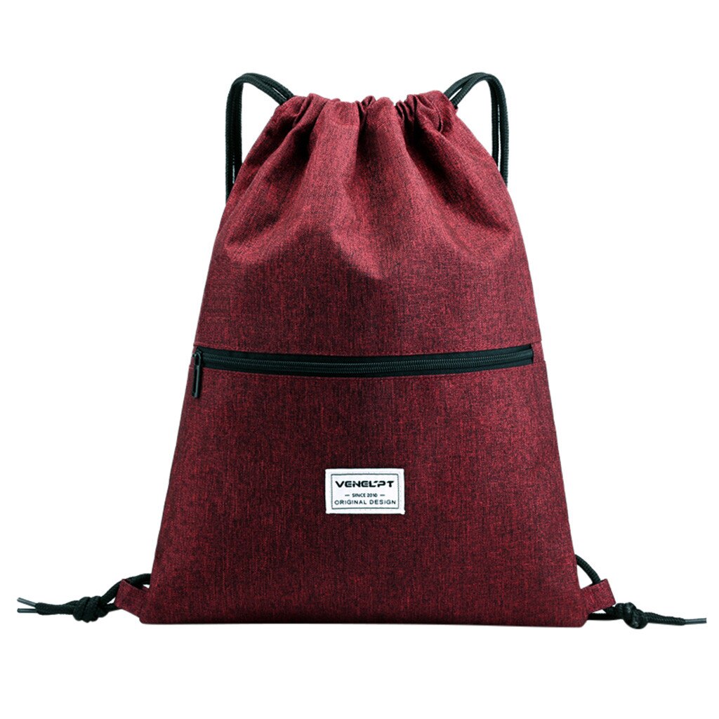 unisex Wasserdichte Reißverschluss Bündel Seil Rucksack Frauen Männer Schnur Reise Sport Rucksack Oxford Schule Einkaufstasche Bolsa Feminina35: wein
