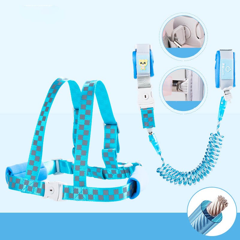 Anti Lost Wrist Link With Key Lock Toddler Leash Safety Harness Baby Reflective Strap Rope Children Walking Hand Belt Band: Blue / 2M