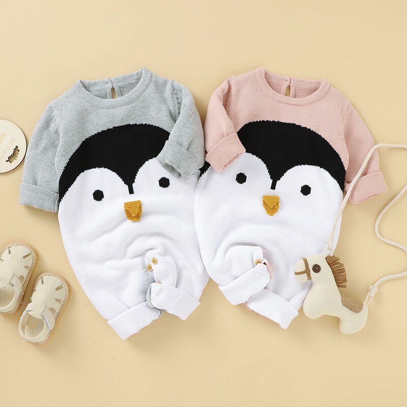 FOCUSNORM 0-24M Autumn Winter Baby Girls Boys Knit Romper Long Sleeve Cartoon Print Warm Jumpsuits