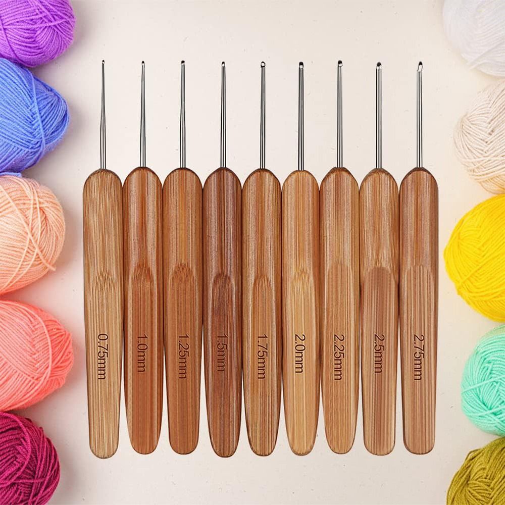 Crochet Ergonomique avec Manche en Bois de Bambou, Outil de Tissage à la Main, Fil Artisanal