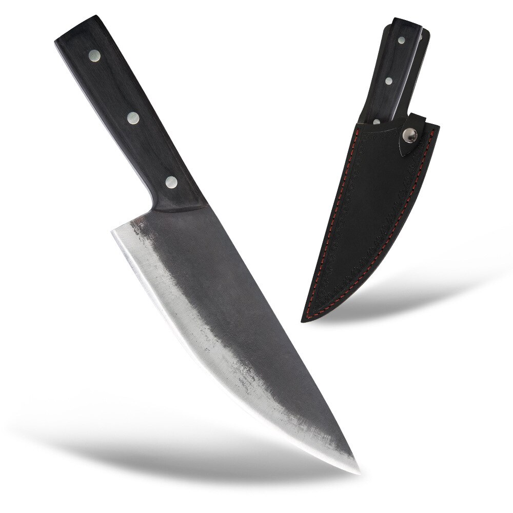 Mão-forjada faca de desossa pequena faca de cozinha com alça de madeira de cor preta para matar peixes e porcos e ovelhas.: Black leather case