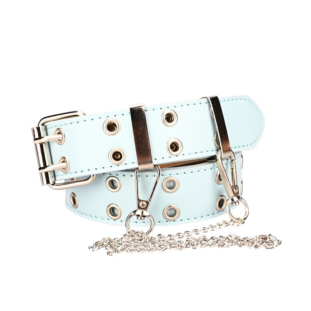 Women Punk Chain Belt Adjustable Double Row Hole Eyelet Waistband with Eyelet Chain Decorative Belts: 04
