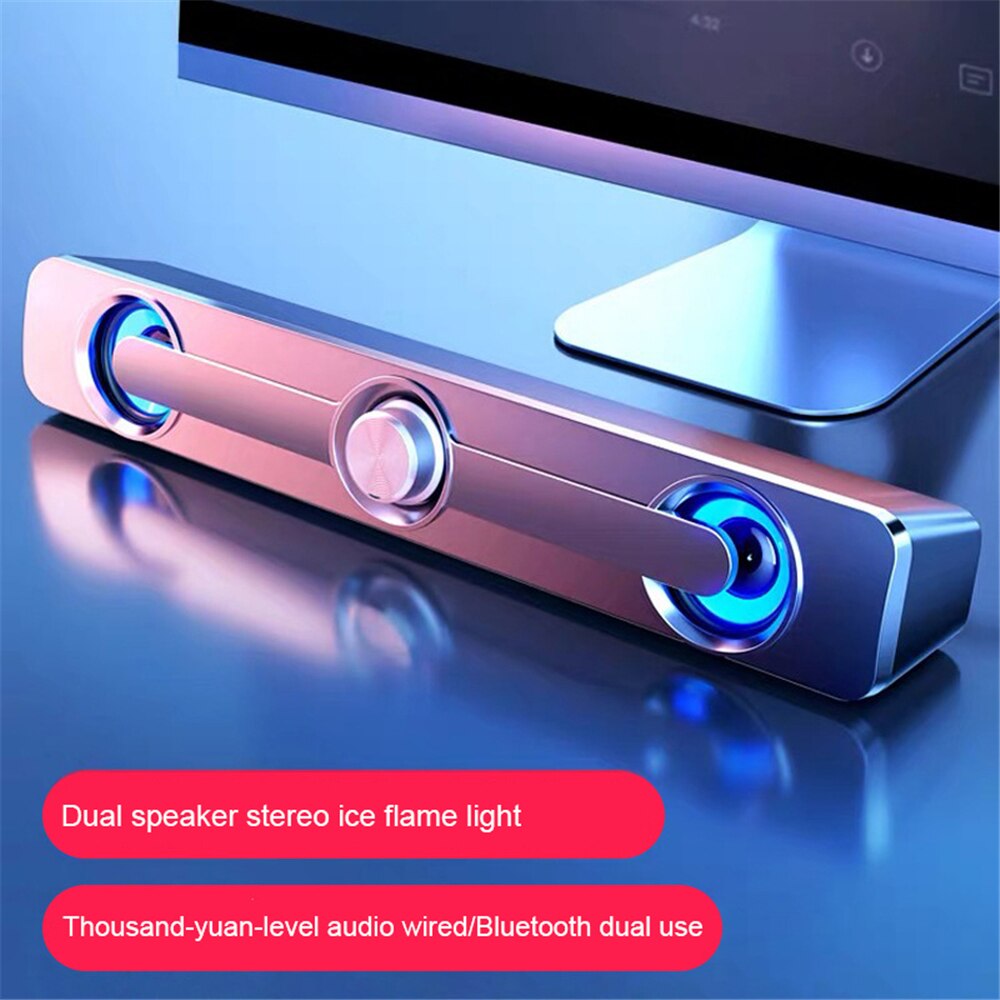 Usb com fio alto-falante do computador bluetooth alto-falante led barra de luz estéreo subwoofer baixo caixa de som surround para computador portátil telefone