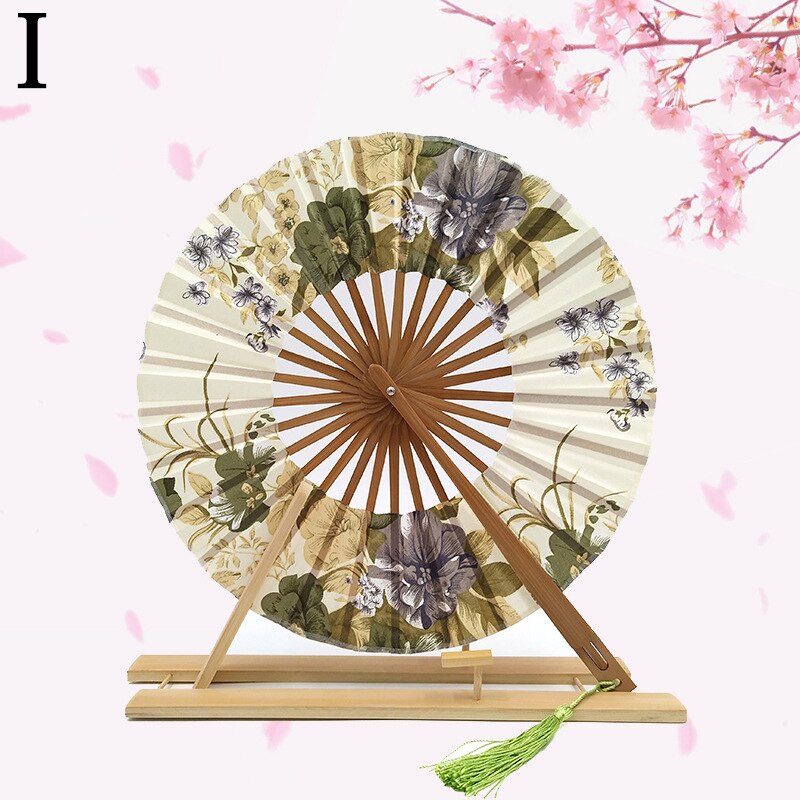 Classic Cherry Bloem Japanse Blossom Hand Fan Oppervlak Vouwen Bamboe Ronde Cirkel Fan Bruiloft Gunsten: I