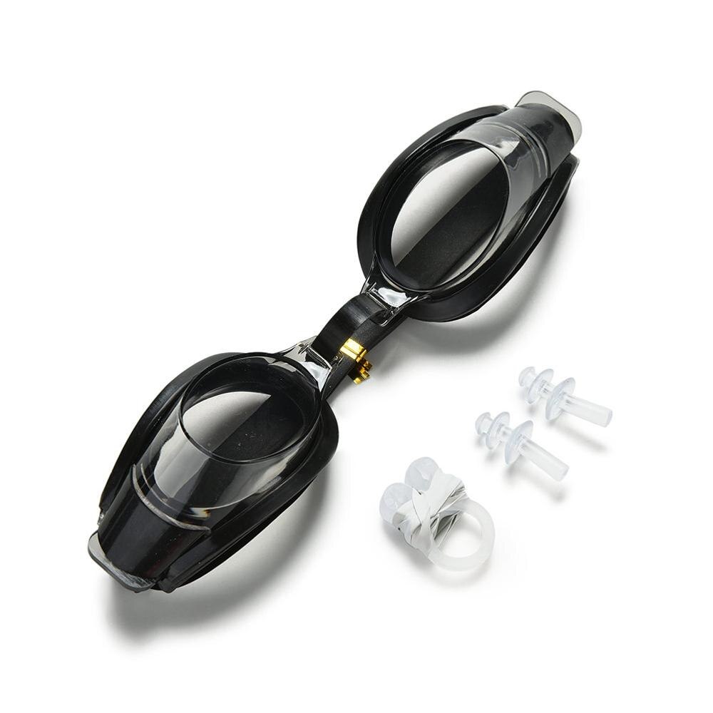 Volwassen Unisex Zwemmen Bril Kit Zomer Duiken Zwemmen Bril Plastic Rubber Goggle Set Met Oordopjes Neus Clip: Black