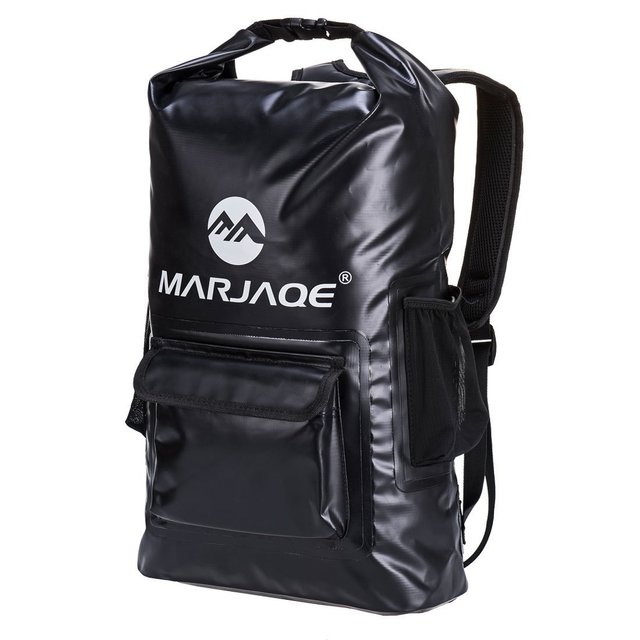 estilo RollTop mochila impermeable 22L arriba bolsa hermética 0,55 MM 500D Lona de PVC acolchado doble correas de hombro: Black