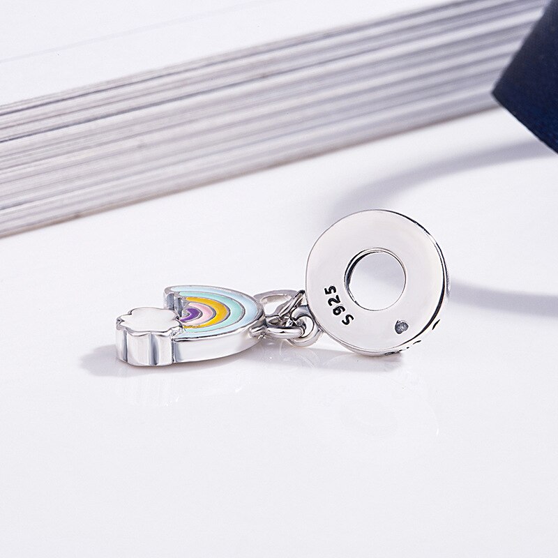 Frete grátis authentic 925 prata esterlina arco-íris de amor pendurado charme apto pan pulseira para as mulheres diy jóias contas