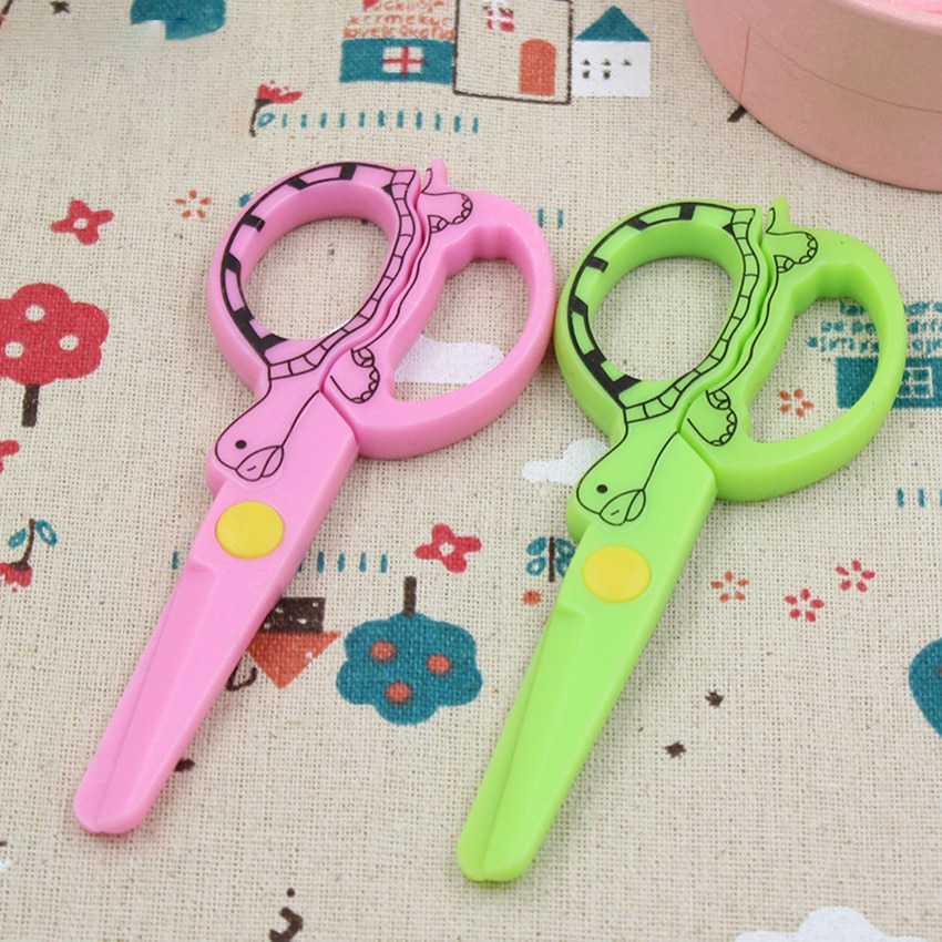 Cartoon Turtle Printed Plastic Scissors Stationery Paper Cutter Kids Safe Scissors Craft DIY Album Lace Shear Art School Supply