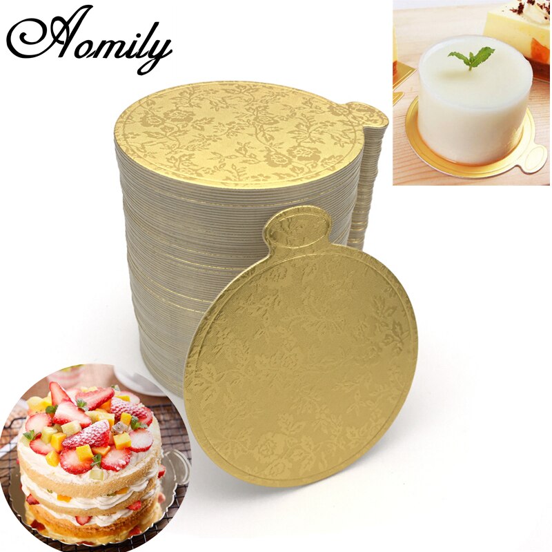Aomily-tablero redondo con impresión dorada para Tartas, bandeja de exhibición de postres y magdalenas, Kit decorativo de pastelería para tartas de boda, 100 unids/set por Set