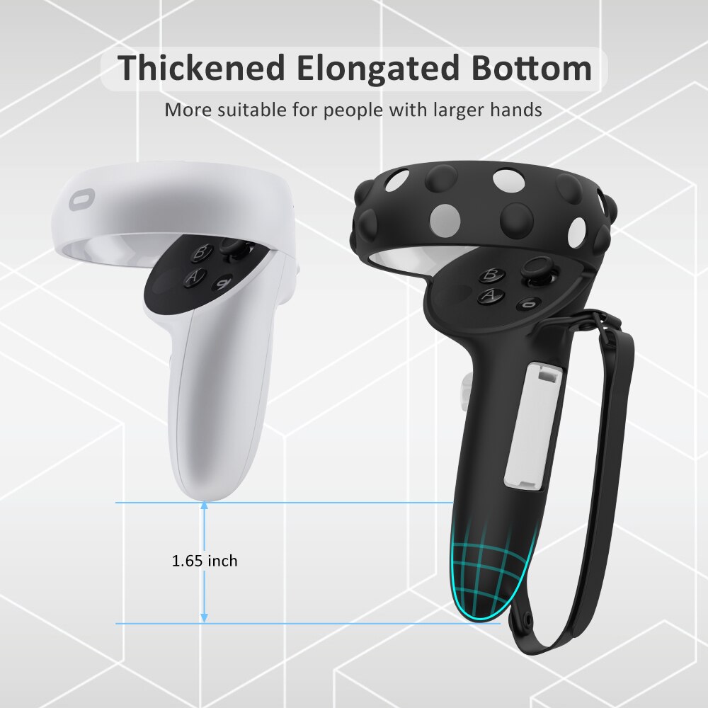 Hand Grip Cover For Oculus Quest 2 VR Touch Controller Case Handle Sleeve Protective Cover Strap For Oculus Quest 2 Accessories: Black Extended