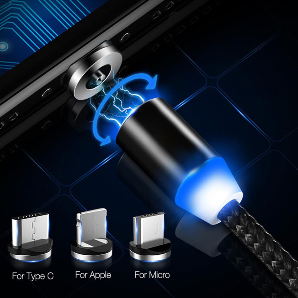 360 Degree Magnetic Charging Cable for Android/ Apple/ Magnetic Circular Aluminum Alloy, TPE, Copper Core, LED Light