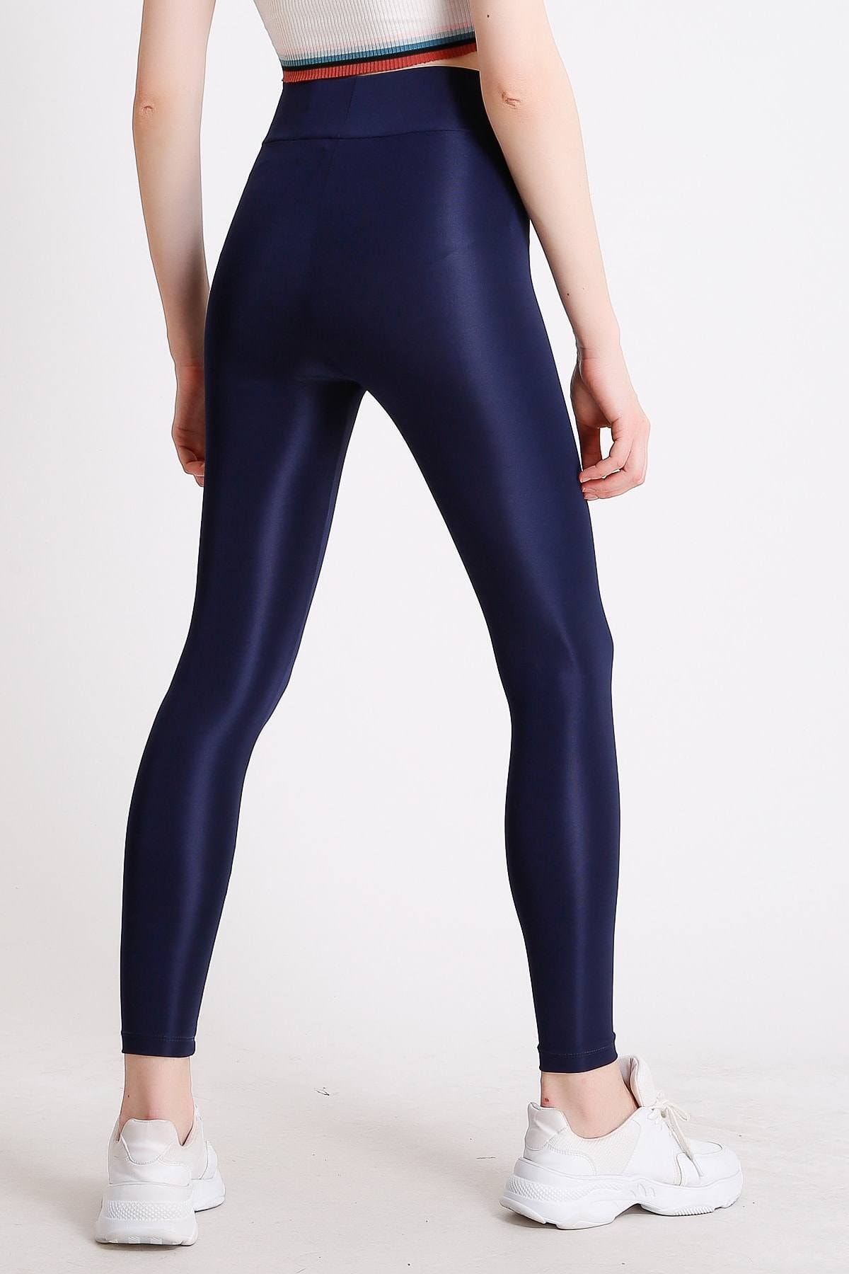 Collants de sport de levage Disco brillant taille haute bleu marine DSc
