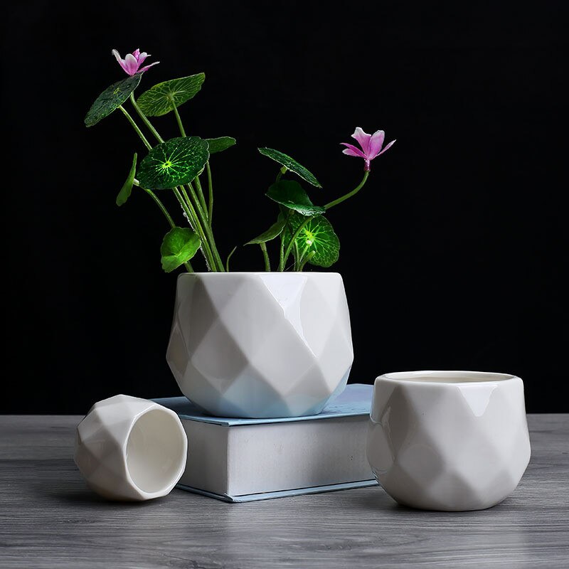 Creatieve Keramische Witte Geometrische Bloempot Eenvoudige Vetplant Container Green Plantenbakken Kleine Bonsai Potten Woondecoratie