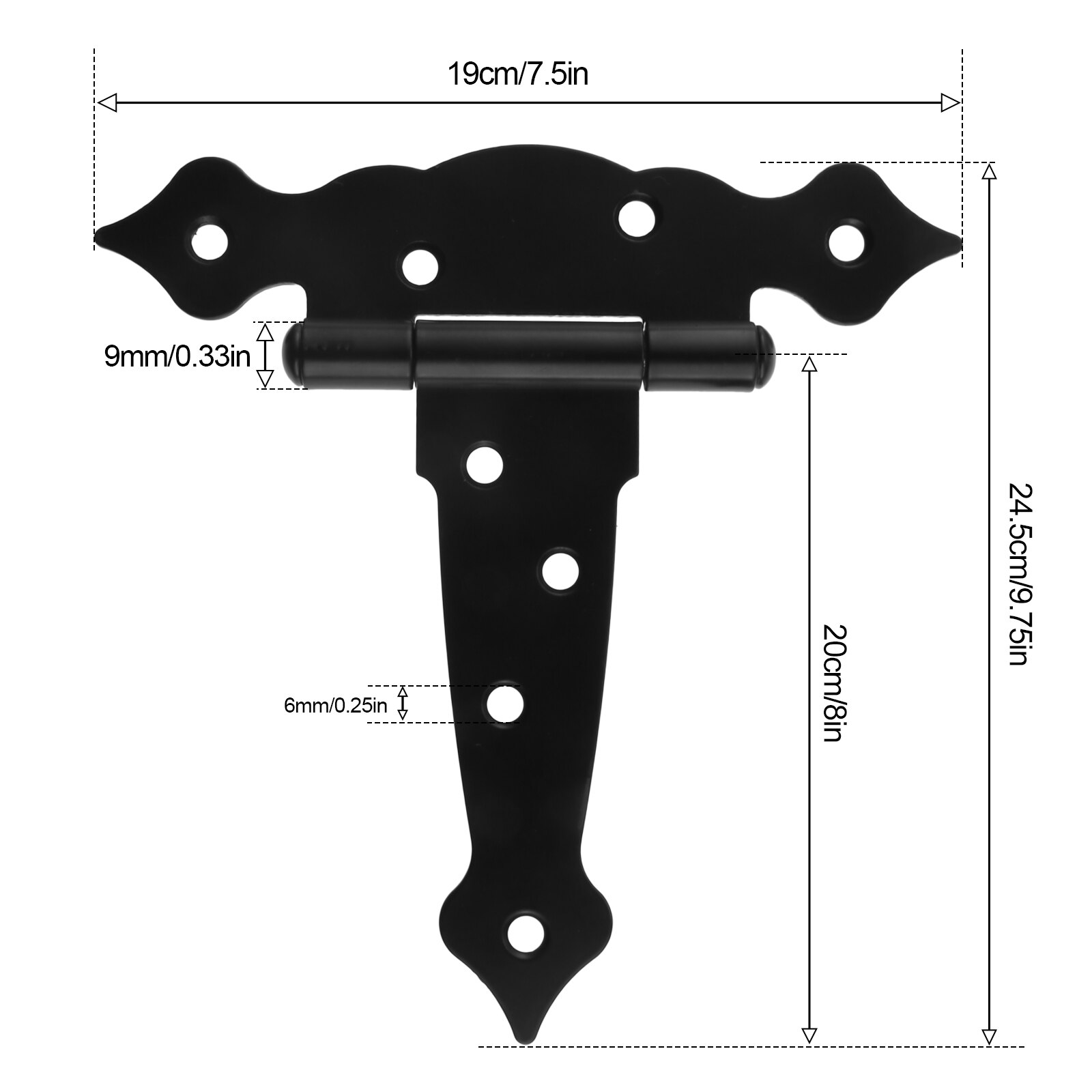 1 Pc Zwart Schuur Schuur Deur Scharnieren Zware Poort Scharnieren 5/6/8 Inch Band Scharnieren Voor Houten Hekken decoratieve Scharnieren Met Schroeven: 8 inch