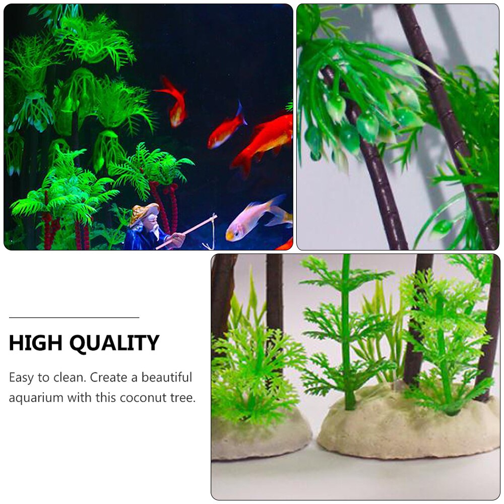 1Pc Waterplanten Ornament Kokospalm Ornament Aquarium Decoratie Kunstmatige Ornament Decor Voor Thuis Aquarium