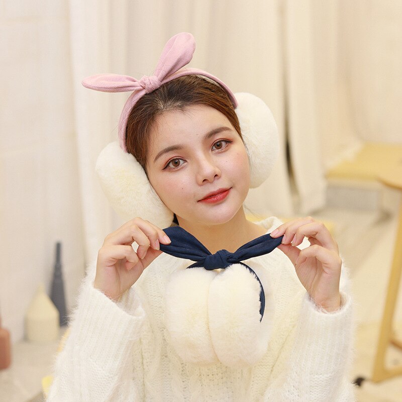 Women Cute Rabbit ears fur winter Earmuffs ear muffs warmers comfort warmuffs warm fur headphones for girls winter accessories
