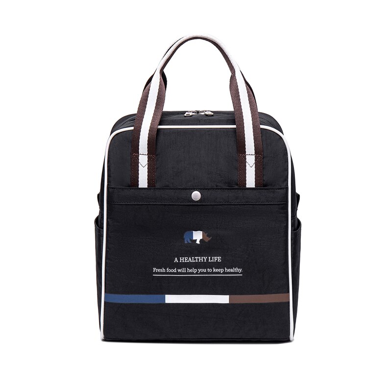 2021Unisex Insulated Lunch Bag With Heat Insulation Thermal Bag Food Door Tote Oxford Travel Picnic Bag For Office: Vertical-Black