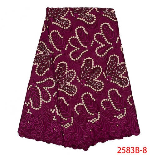 African Swiss Voile Lace in Switzerland Swiss Voile Cotton Lace Fabric Embroidery Laces with Stones KS2583B-1: Picture 8