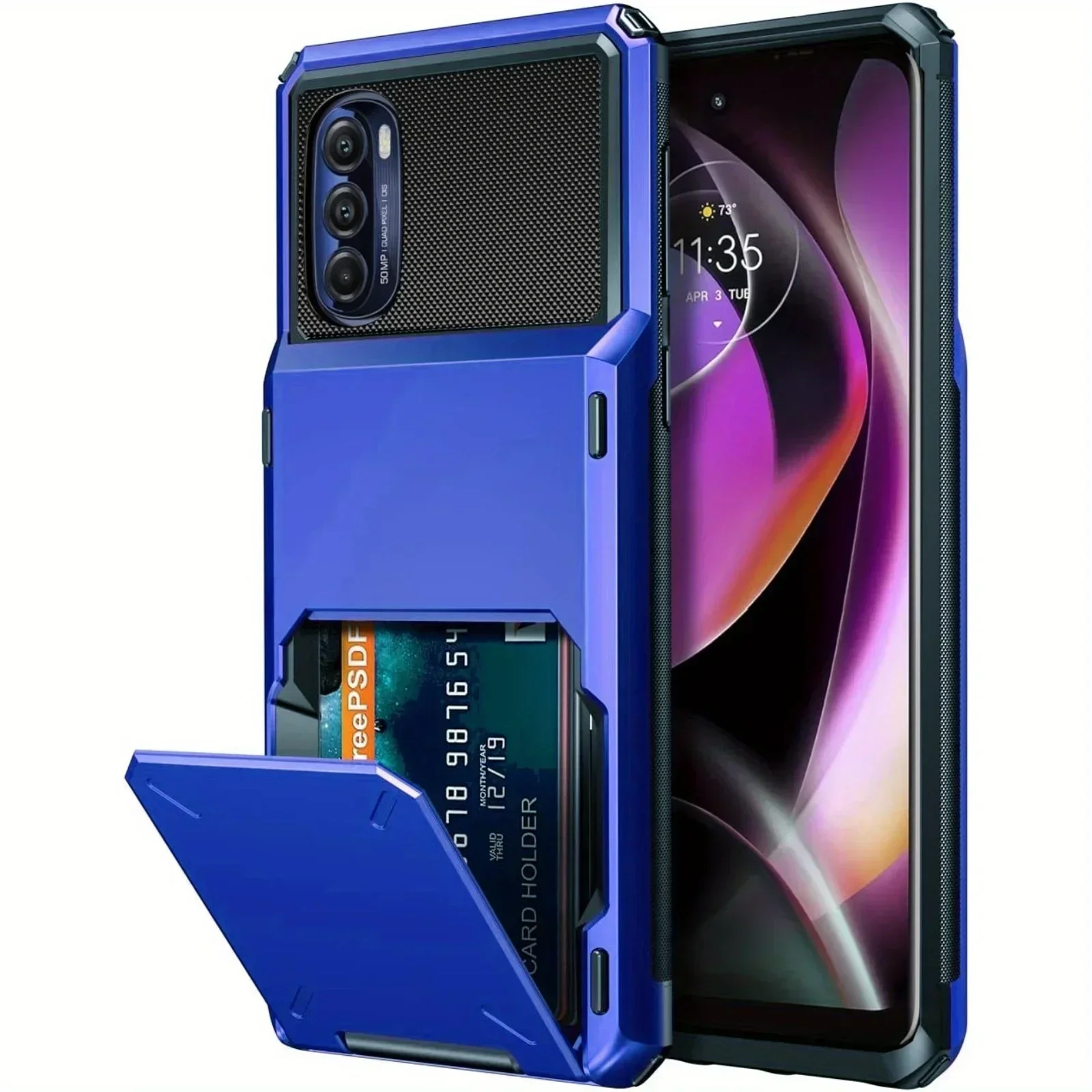 Card Case for Moto G 5G Case Wallet Cover 4-Card Credit Card Holder ID Slot Hard Shell Rugged Armor Case for Moto G 5G: Blue