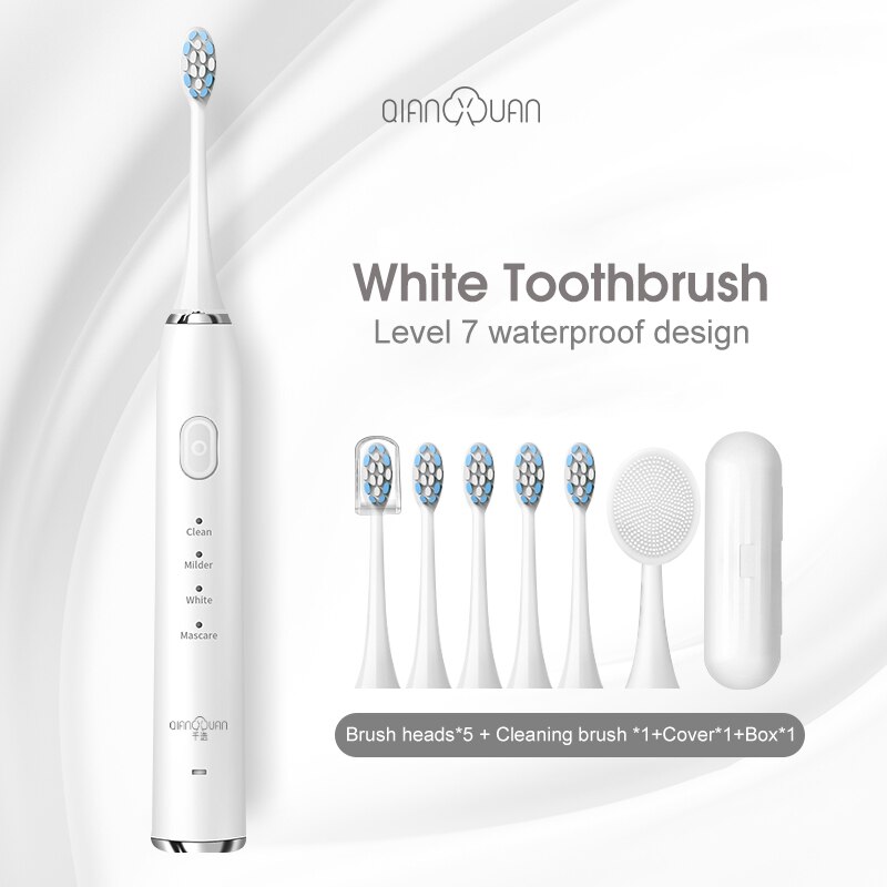 Electric Toothbrush Toothbrush Sonic Ultrasonic Brush IPX7 Waterproof Sonic Toothbrush Recharge Sterilization Anti-bacteria: White package Three