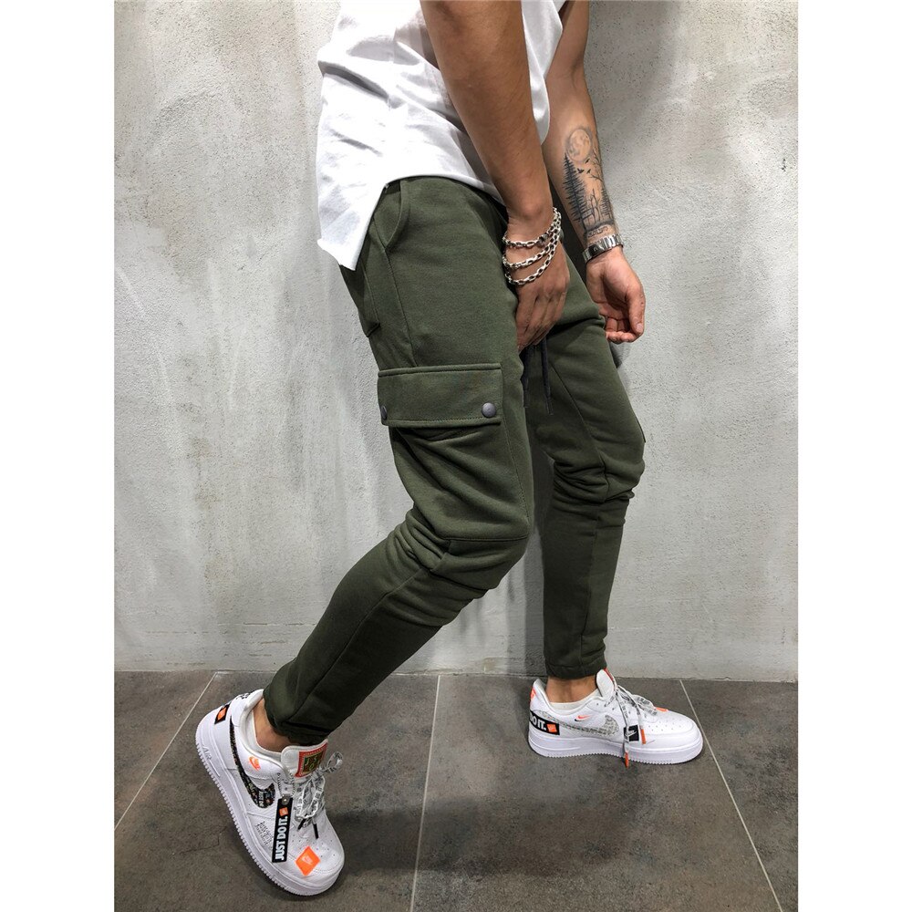 Autumn And Winter Pants Men Joggers Sweatpants Cotton Terry Cloth Streetwear Multiple Pockets Cargo Trousers