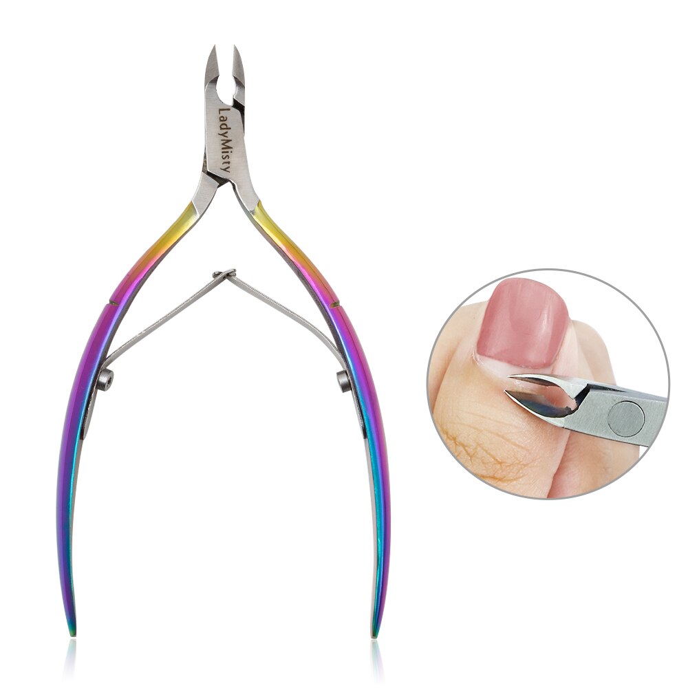Regnbue farve negle neglebånd klippere fingernegl neglesaks rustfrit stål negle død hud fjerner manicure værktøj