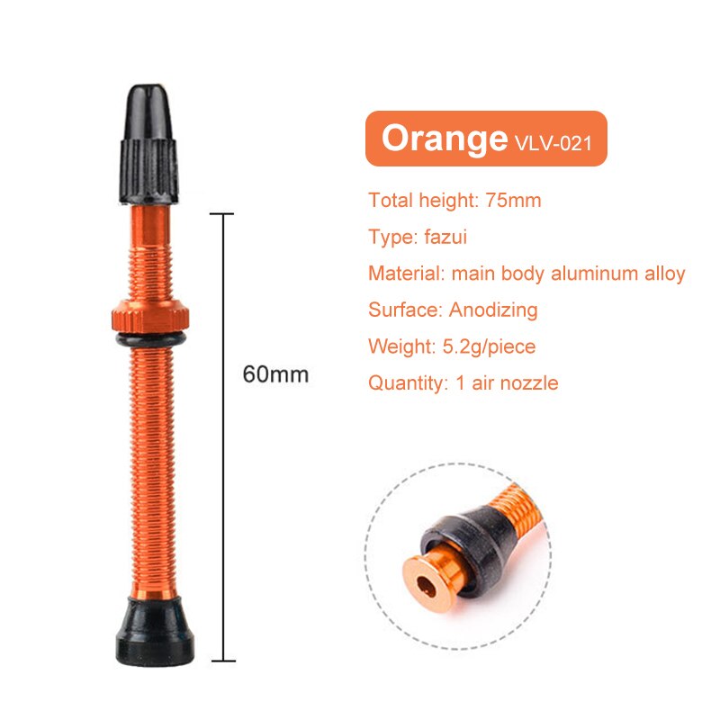 Bicycle 1Pair 40/60/80mm Valve for Road Bicycle Tubeless Tires Brass Alloy Tubeless Sealant Compatible: 60cm orange