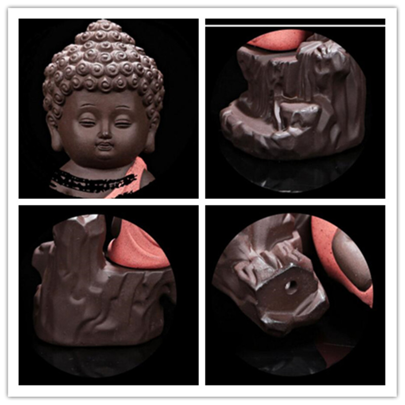 5 stk. røgelseskegler + brænder boligindretning den lille munk lille buddha røgelseskar tilbageløbende røgelsesbrænder hjemmekontor tehus