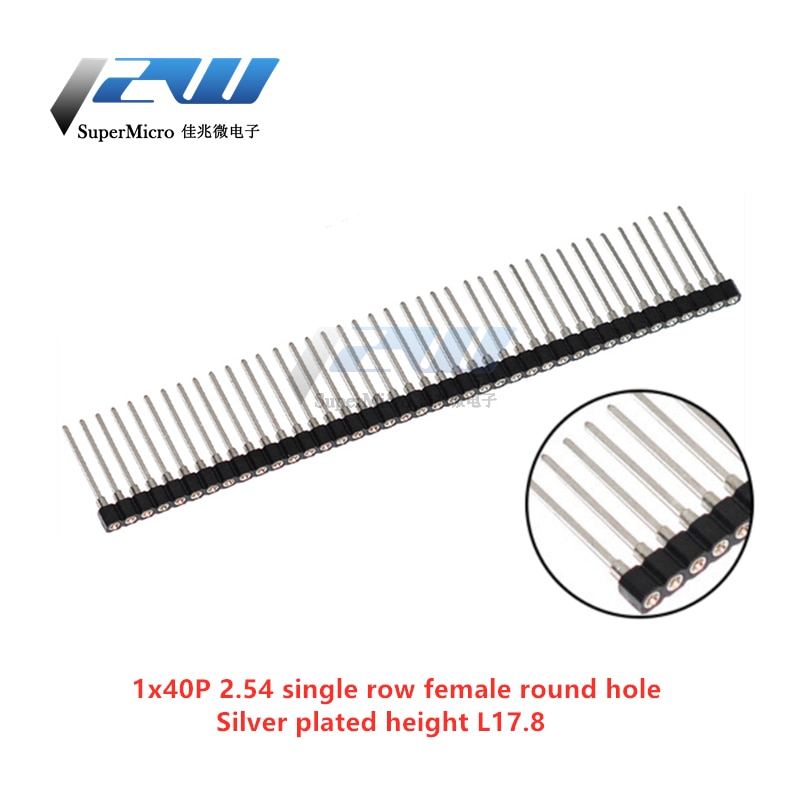 5pcs Round hole pin header 2.54mm pitch row female single row 1*40p double row 2*40p double row pin round pin gold plated