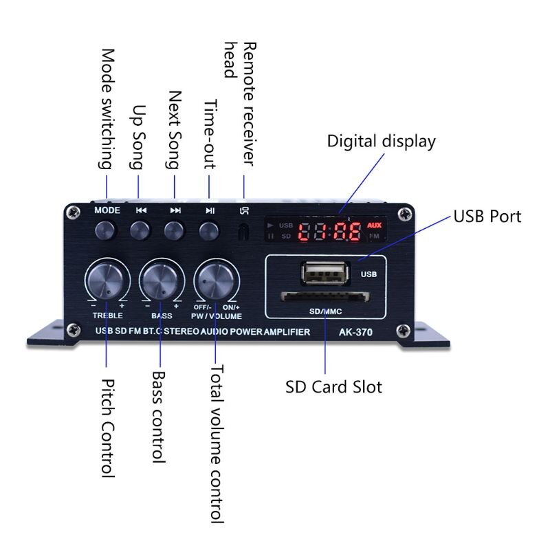 1 Set Stereo Hifi Car Home Subwoofer Car Amplifier Amp Sound Speaker Bluetooth EDR Amplifiers Vehicle Accessories