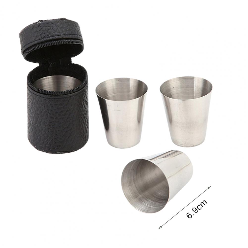 4Pcs/Set Mini 30ml Simple Stainless Steel Wine Cups Travel Drinking Bottle Hip Flask Cup PU Leather Cover Whiskey Hip Flask