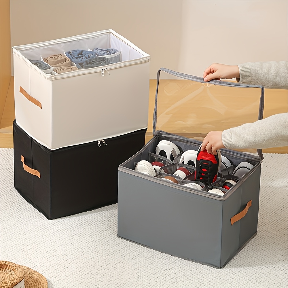 1pc Multiple Lattices Shoes Storage Box Foldable Separated Shoes Box Large Capacity With Handle Shoe Dispenser Shoes Organizer