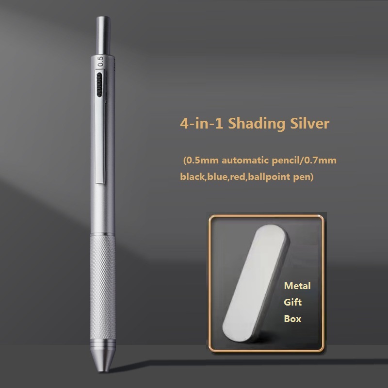 4 In 1 Multifunction Luxury Pen, 0.7mm 3 Color Ballpoint 0.5mm Mechanical Pencil, Gravity Sensor Metal Retractable Pens Długopis: Blue