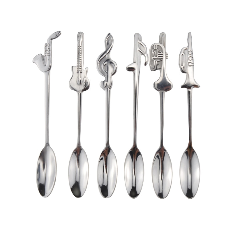6 Pieces/set Stainless Steel Music Note Mini Coffee Tea Honey Stirring Spoon Set