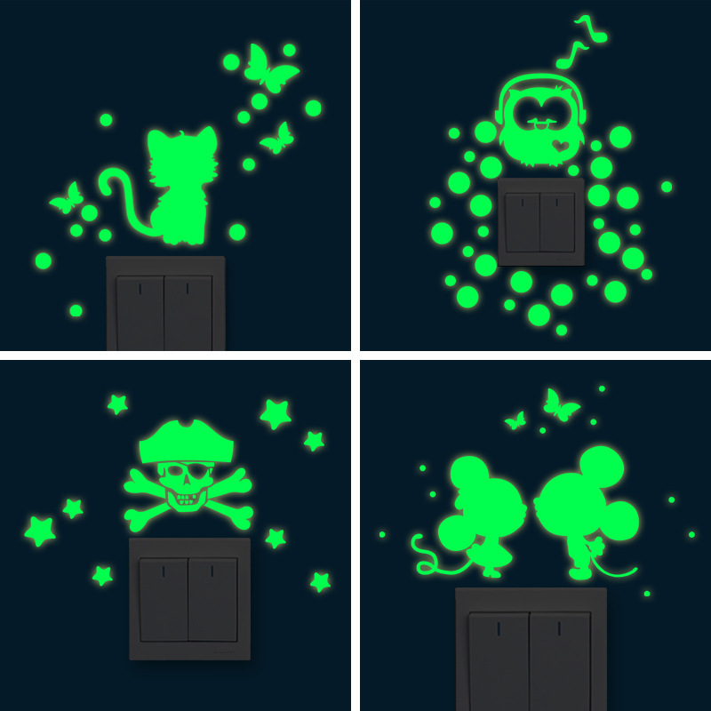 DIY adhesivo para interruptor de pared con dibujos de animales luminosos pegatina de luz nocturna Panel de interruptor pegatinas para decoración del hogar