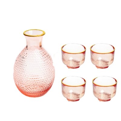 Japansk sake sæt blomme vin kop frugt vin gryde rav hammer mønster glas gryde guldkant glas whisky kop fødselsdag: Forgyldt 1 gryde 4 kopper