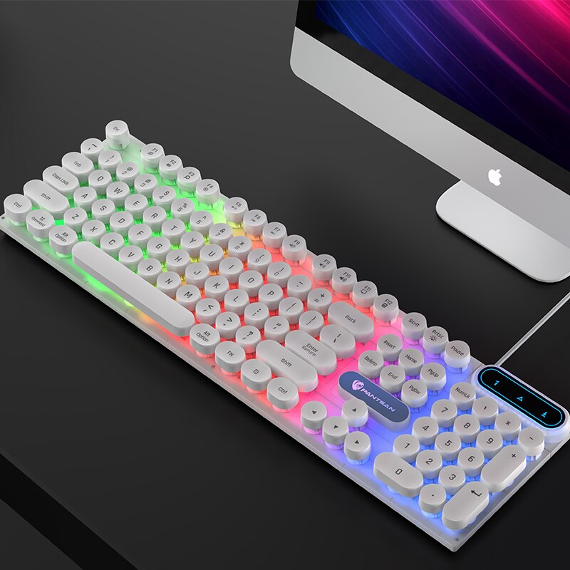 Punk Mechanical Feel Gaming Keyboard Mouse Combos Wired 104 Round Keycaps Keys Rainbow Backlit Keyboard for PC Gamer Computer: SMT3C391White