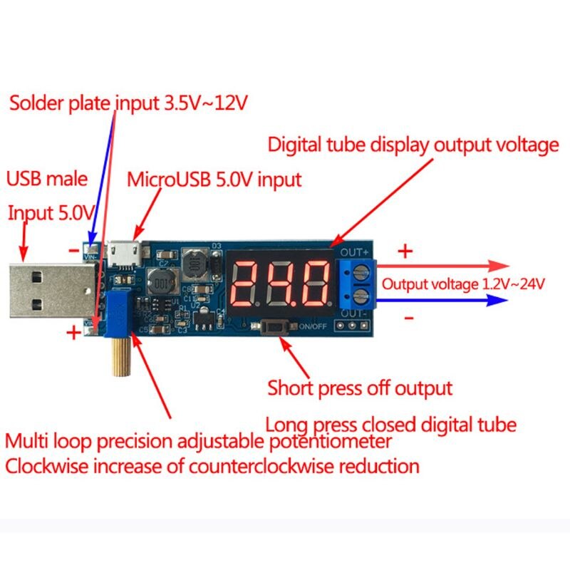 DC-DC 5V naar 1.2 V-24 V USB Step UP/Down Voedingsmodule Verstelbare Converter